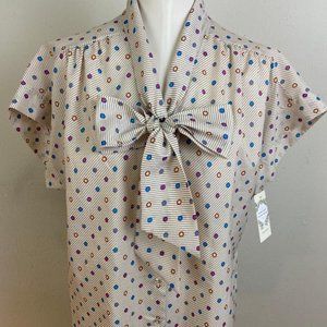 Vintage Judy Bon D Chinese Crepe Collar Ribbon Printed Blouse